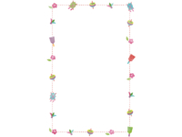 正月遊びと赤色点線の縦長囲みフレーム飾り枠イラスト