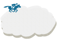 紺色の競馬シルエットのもこもこ灰色フレーム飾り枠イラスト