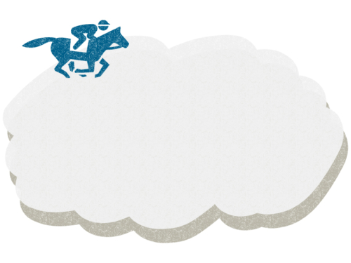 紺色の競馬シルエットのもこもこ灰色フレーム飾り枠イラスト