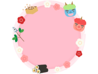 赤鬼青鬼と柊鰯や恵方巻の円形節分フレーム飾り枠イラスト