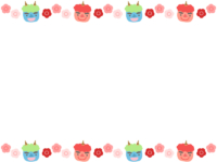 赤鬼青鬼と梅の花の上下フレーム飾り枠イラスト