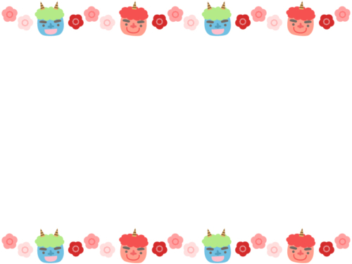 赤鬼青鬼と梅の花の上下フレーム飾り枠イラスト