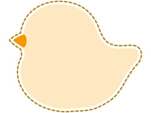 黄色の小鳥の形の茶色い点線フレーム飾り枠イラスト