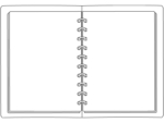 開いたルーズリーフバインダーの白黒フレーム飾り枠イラスト