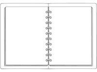 開いたルーズリーフバインダーの白黒フレーム飾り枠イラスト