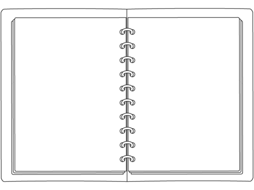 開いたルーズリーフバインダーの白黒フレーム飾り枠イラスト
