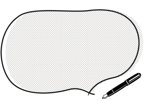 万年筆の白黒ドット柄吹き出しフレーム飾り枠イラスト