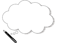 万年筆の白黒もこもこ吹き出しフレーム飾り枠イラスト