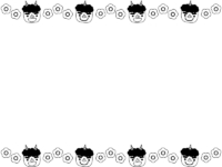 赤鬼青鬼と梅の花の白黒上下フレーム飾り枠イラスト