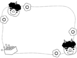 赤鬼青鬼と豆まきの手書き風白黒点線フレーム飾り枠イラスト