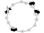 赤鬼青鬼と柊鰯の白黒円形節分フレーム飾り枠イラスト