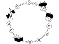 赤鬼青鬼と柊鰯の白黒円形節分フレーム飾り枠イラスト