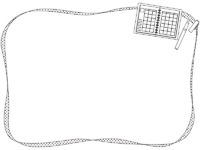 開いた手帳やペンの白黒手書き風曲線のフレーム飾り枠イラスト