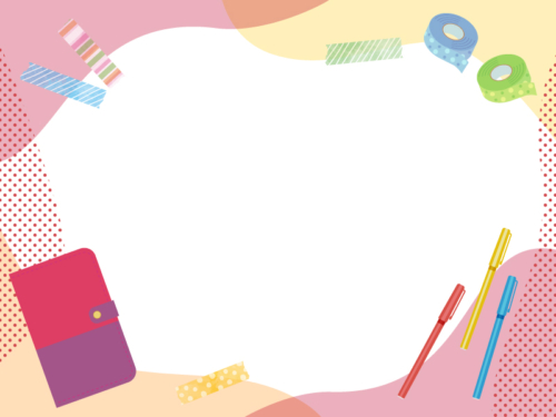手帳やペンやマスキングテープの曲線囲みフレーム飾り枠イラスト