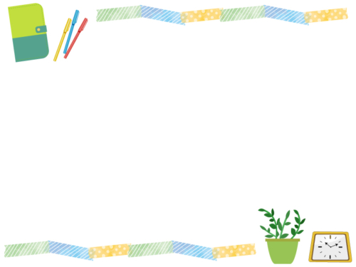 緑色の手帳やマスキングテープの上下フレーム飾り枠イラスト