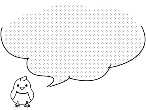 正面を向いた小鳥の白黒吹き出しフレーム飾り枠イラスト